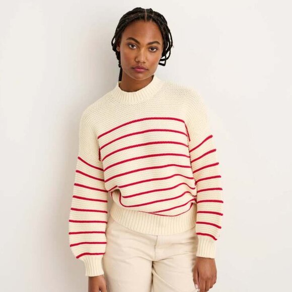 Alex Mill Button Back Cream and Red Striped Sweater size Medium - Picture 1 of 11